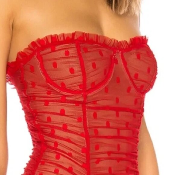 MAJORELLE Wyn Polka Dot Bodysuit- Red- Size M (Worn Once) - Picture 4 of 6